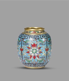 A Small Cloisonné Enamel 'European Flower' Lantern-Shaped Vase
