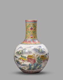 A Famille-Rose 'Landscape and Figure' Globular Vase