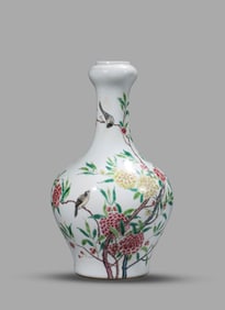 A Famille-Rose 'Flowers and Birds' Garlic-Head Vase