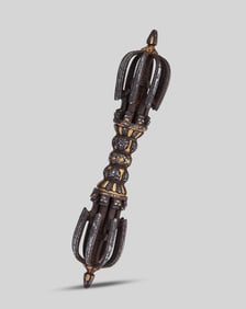 A Tibetan Iron and Gold Nine-Pronged Vajra