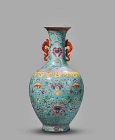 A Famille-Rose Turquoise-Ground 'Flowers' Vase