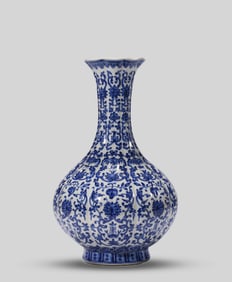 A Blue and White 'Lotus Scroll' Melon-Form Vase