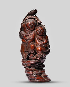 A Bamboo Carved Twin Immortals