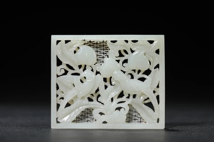A Jade 'Flowers and Birds' Plaque