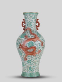 A Green-Ground Iron-Red 'Dragon' Vase