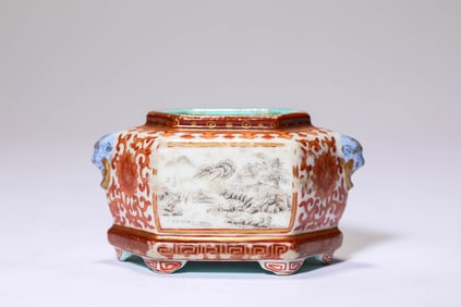 An Iron-Red and Black-Decorated Hexagonal Brush Washer