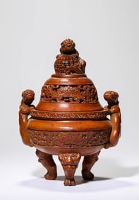 A Bamboo Carved 'Taotie' Censer