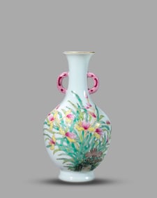 A Famille-Rose 'Flowers and Poem' Vase