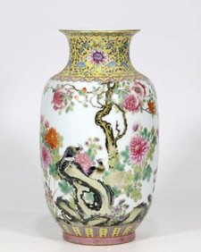 A CLOISONNÉ ENAMEL 'FLORAL AND BIRDS' VASE