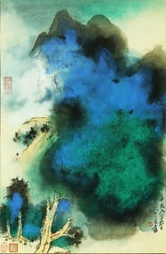A CHINESE HAND PAINTING WITH THE MARK OF ZHANG DAQIAN