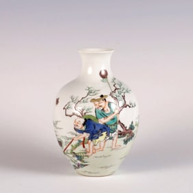 A FAMILLE ROSE 'FISHING 'VASE,MEI