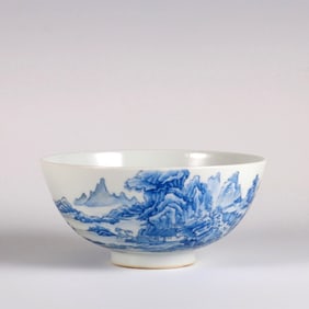 A SAPPHIRE BLUE 'LANDSCAPE'INSCRIDBED BOWL