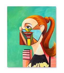 AN OIL PAINTING ON CANVAS WITH THE MARK OF GEORGE CONDO