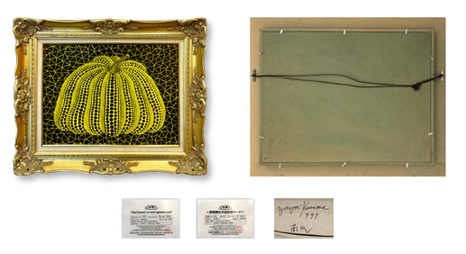 A ACRYLIC PAINTING ON CANVAS WITH THE MARK OF YAYOI KUSAMA
