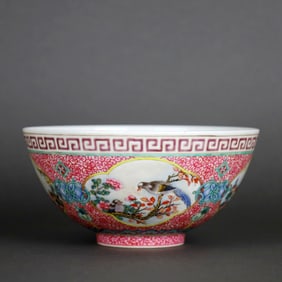 A CLOISONNÉ ENAMEL 'FLORAL AND BIRDS' BOWL