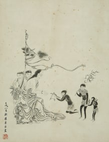 A CHINESE HAND PAINTING WITH THE MARK OF HUA YAN