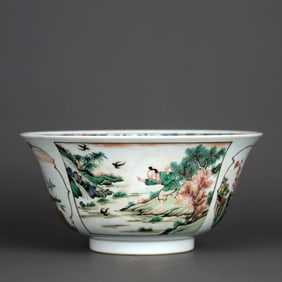 A WUCAI 'FIGURAL AND BIRDS' BOWL