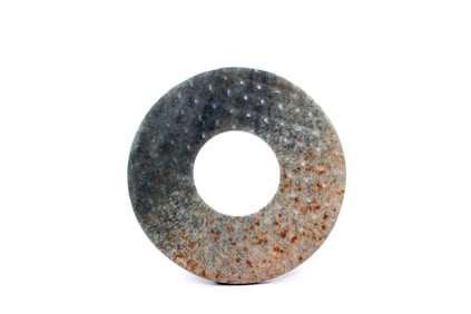 A 'ANIMAL MASK' JADE DISC, BI