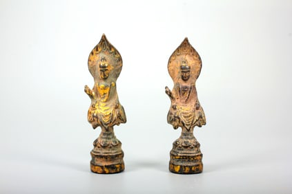 A PAIR OF GILT BRONZE FIGURE OF BENCH BUDDA