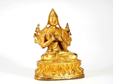 A GILT BRONZE FIGURE OF Tsongkhapa Tibet