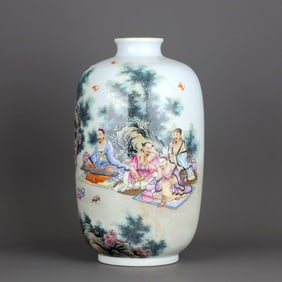 A FAMILLE ROSE 'SEVEN SCHOLARS'VASE