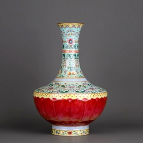 A turquoise-ground FAMILLE ROSE 'LOTUS'VASE