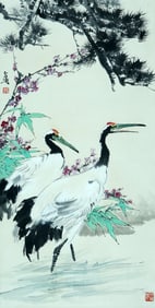 A CHINESE HAND PAINTING WITH THE MARK OF WANG XUETAO