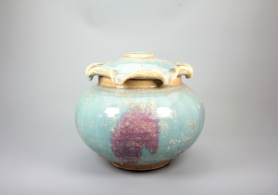 A JUN BLUE-GLAZED PURPLE-SPLASHED JAR AND COVER