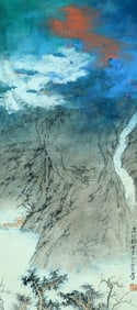 A CHINESE HAND PAINTING WITH THE MARK OF ZHANG DAQIAN