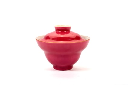 A ROUGE GLAZED BOWL AND COVER