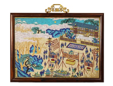 A Cloisonné 'Figure Narrative' Wall Panel