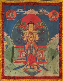 A Tibetan Embroidered Maitreya Buddha