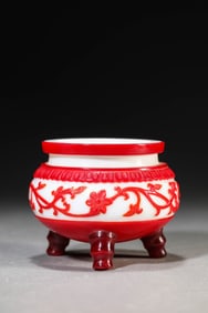 A Red-Over-White Glass Tripod Censer