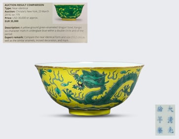 A Yellow-Ground Green-Glazed 'Dragon Chasing Pearl' Bowl