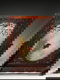 A Zitan-Inlaid Jade 'Dragon' Table Screen