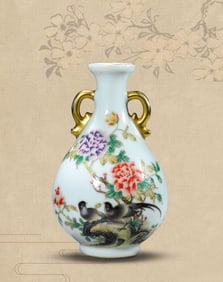 A Famille-Rose 'Flower and Bird with Poem' Yuhuchunping
