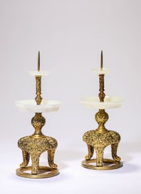 A Pair of Gilt-Bronze Oil Lamps