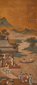Qiu Ying (c.1494-1552), attributed to, Landscape with Figures
