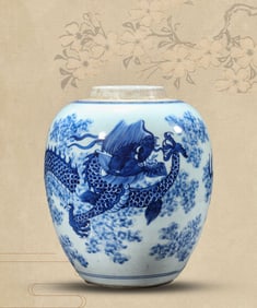 A Blue and White 'Dragon Amidst Clouds' Jar
