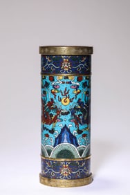 A Cloisonné 'Two Dragons Playing with Pearl' Brush Pot
