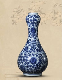 A Blue and White 'Interlocking Lotus' Garlic-Head Vase