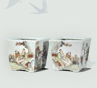 A Qianjiang-Style 'Flower, Bird and Figure' Flowerpot