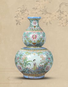 A Famille-Rose 'Floral with Reserved-Panel Figures and Poem' Vase