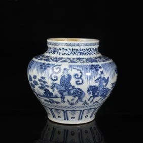 Blue and White Character Story Pattern Porcelain Pot