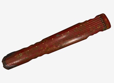 Lacquerware Carved Flower and Bird Pattern Guqin