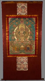 Colour Painted Four Armed GuanYin Pattern Tangka