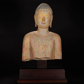 Grey Stone Colour Painted Buddha Figure