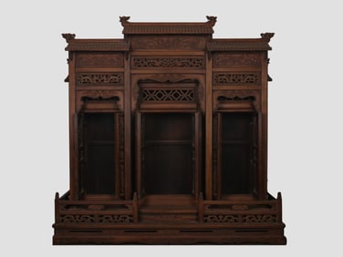 Huanghuali Wood Carved Flower and Dragon Pattern Buddha Niche