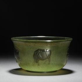 Jasper Jade Carved Ox Pattern Bowl