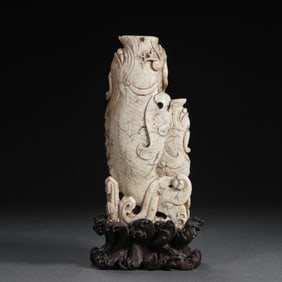 Jade Carved Fish and Dragon Shape Figure